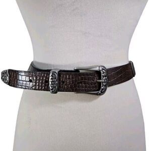 Western Style Brown Crock Leather Belt With Pewter Buckle Size L